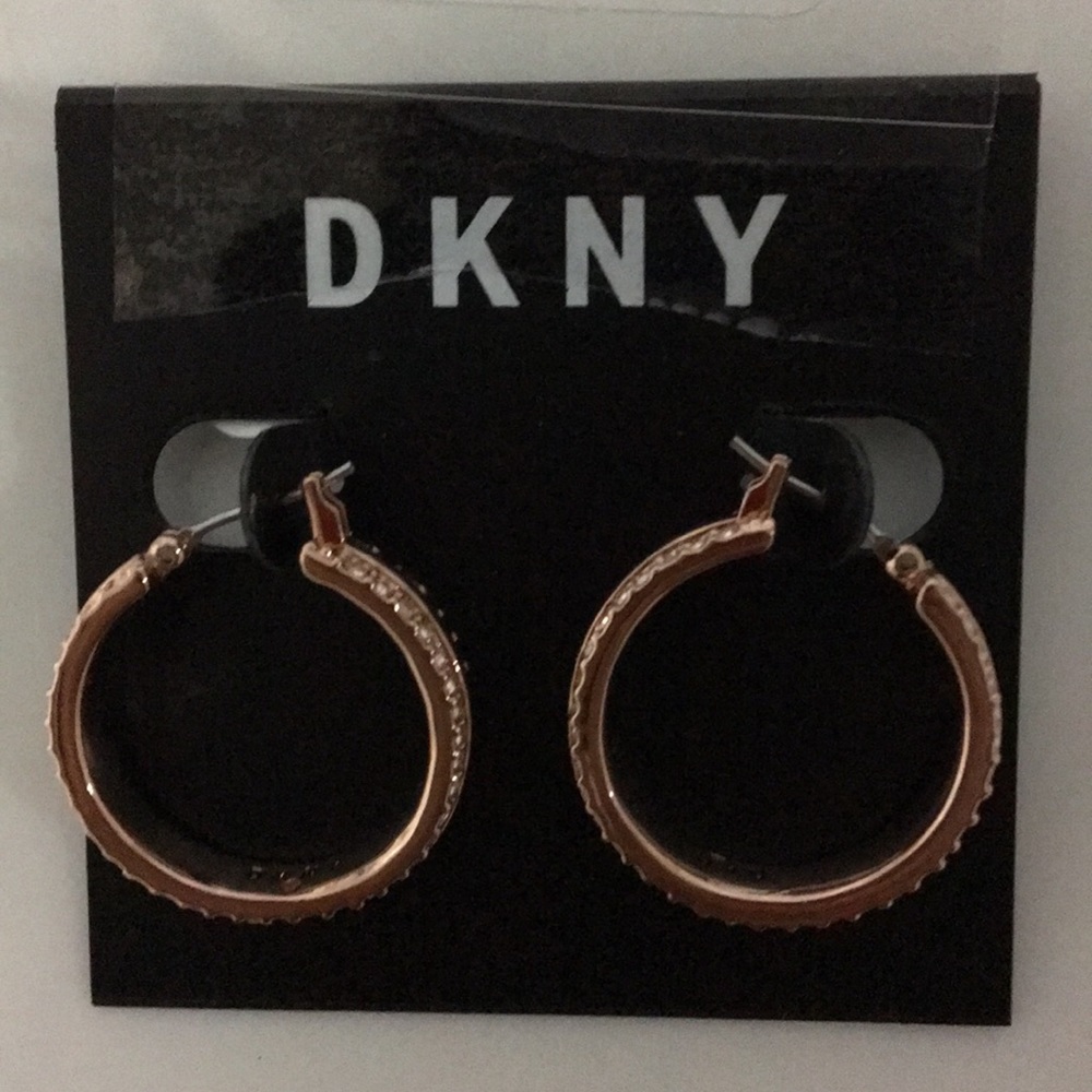 New DKNY Pave Rose Gold Hoops 1"